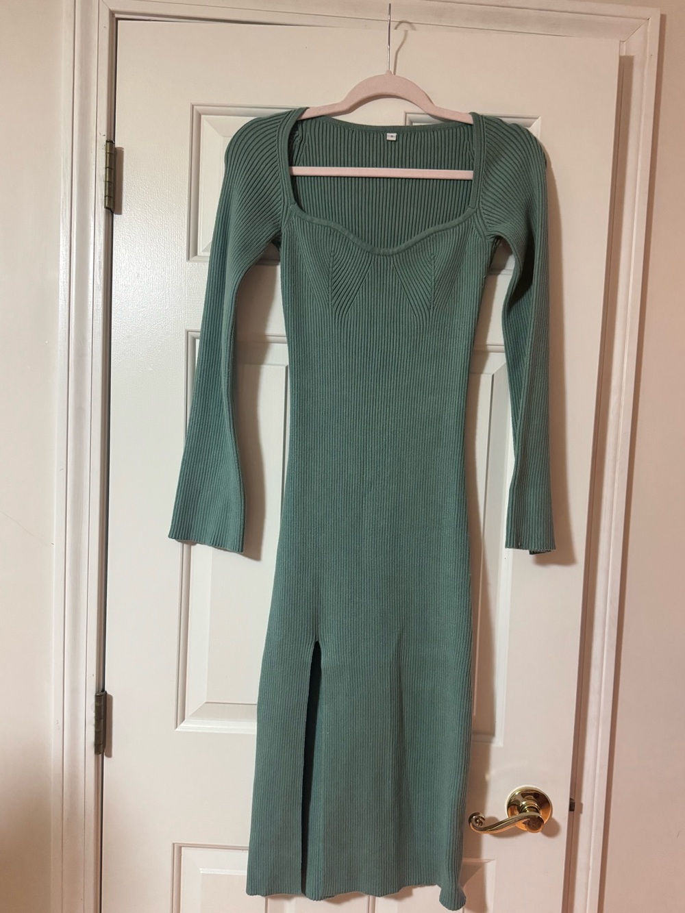 Source Unknown Ribbed Knit Long-Sleeve Midi Dress - Sage Green